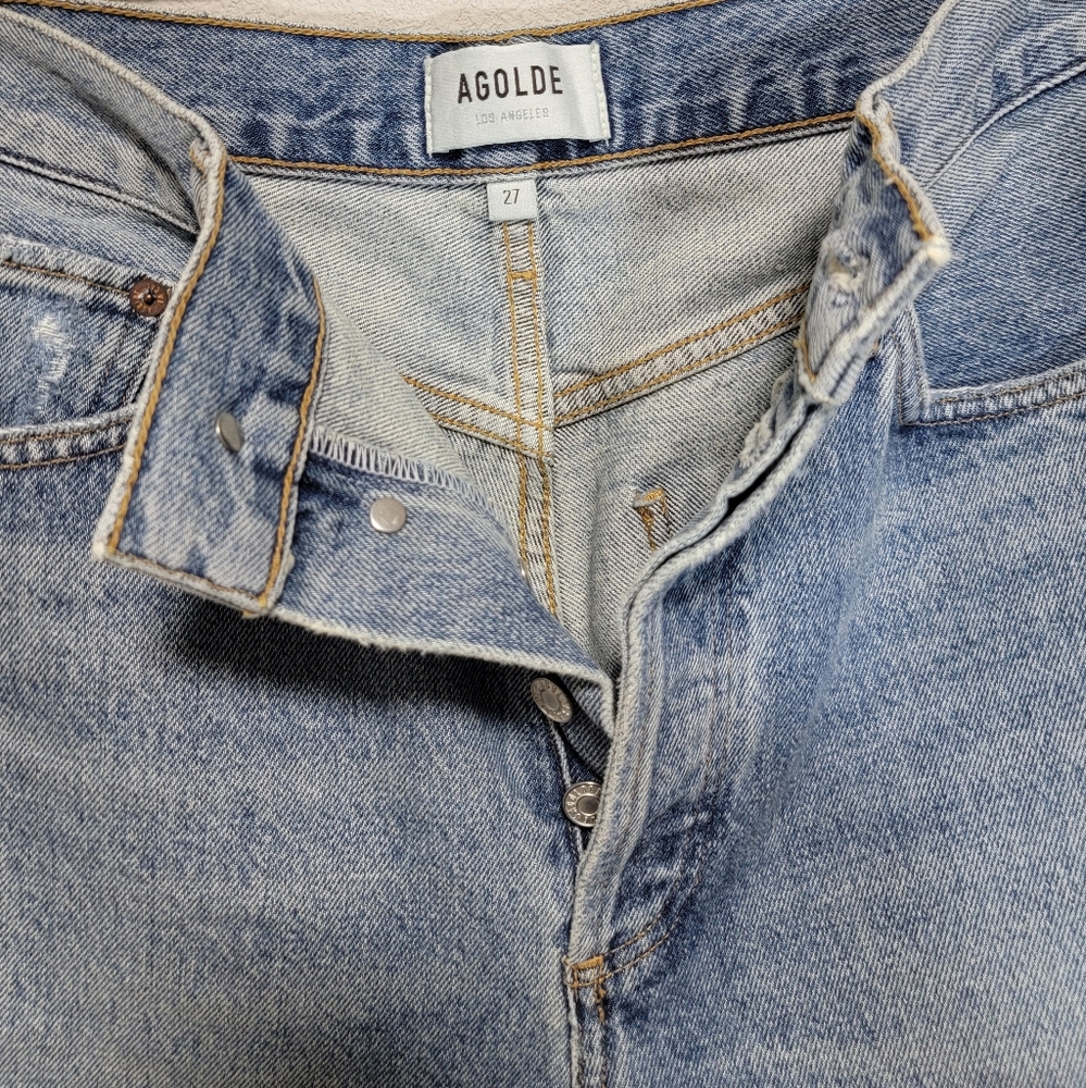 Agolde anthropologie Riley distressed light wash denim button fly jeans - Picture 4 of 9
